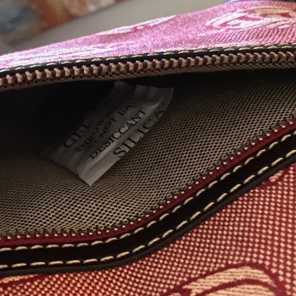 Vintage Dooney & Bourke Logo Canvas Red Domed Satchel Purse and Wristlet Set